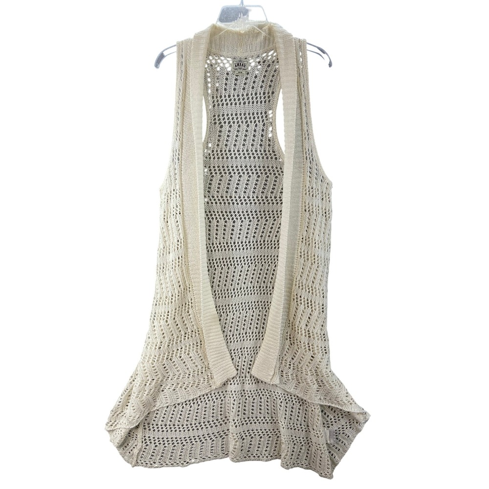Ariat Crochet Vest Women M Cream Open Front Pointelle Racerback Draped Boho
